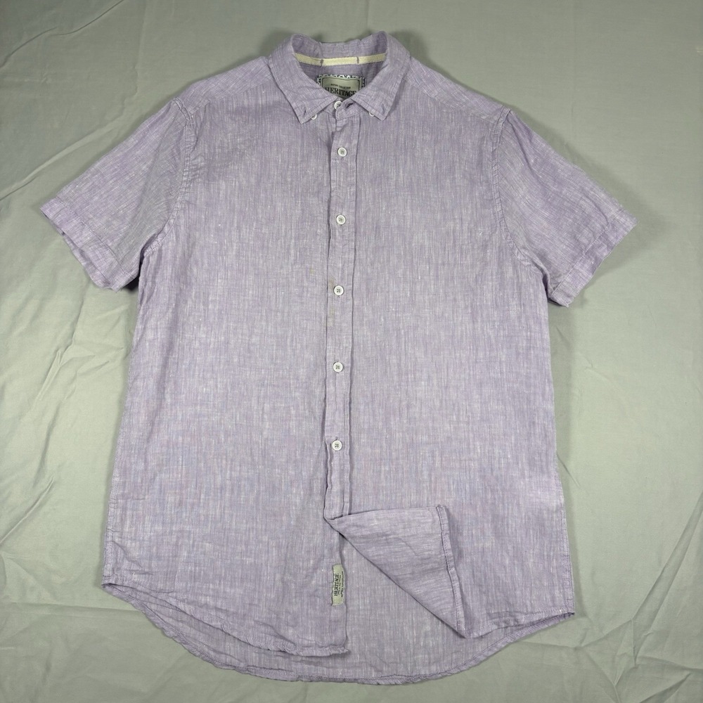 Report Collection Heritage Linen Shirt Mens M Purple Button Down Short Sleeve